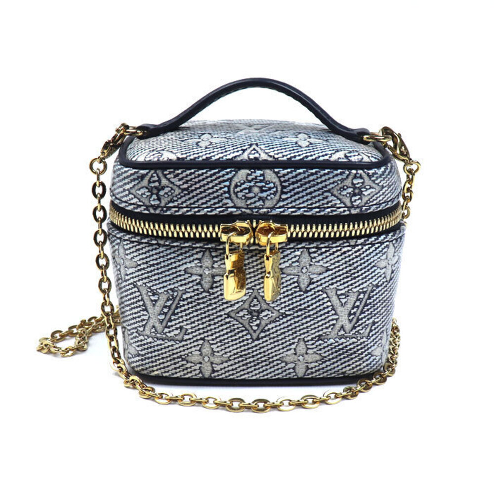 Louis Vuitton Monogram Laminated Jacquard Shoulder Bag Canvas Leather Navy Blue